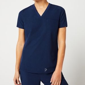 Jaanuu Scrub Stride Ribbed V-Neck Top Navy